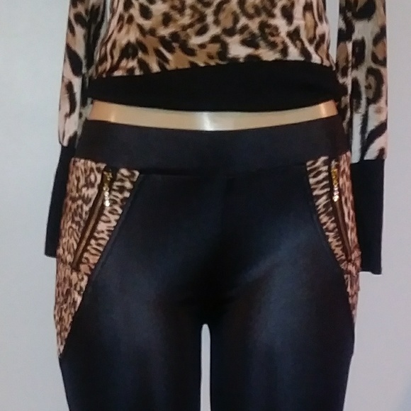 Wet look leggings animal print sides - Picture 5 of 5